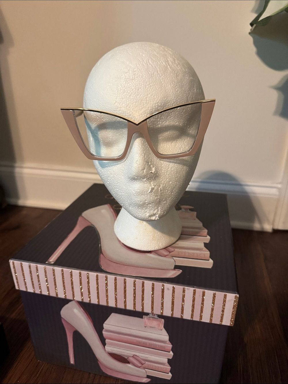 Modern Tan Cat-Eye Glasses with Gold Accents